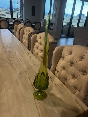 Viking Glass Vintage Avocado Olive Green Swung Pedestal Vase 6 Petal