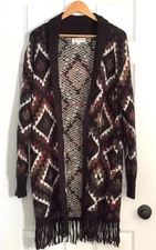 IDYLLWIND Miranda Lambert Cardigan Sweater Sz L Open Front Southwest Aztec