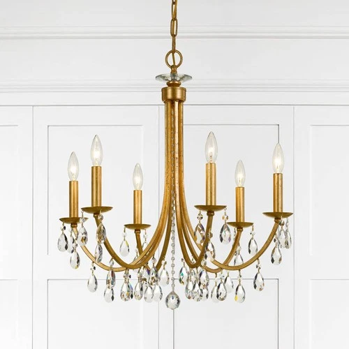 Crystorama Bridgehampton 26"W Antique Gold 6-Light Crystal Chandelier - Picture 1 of 6