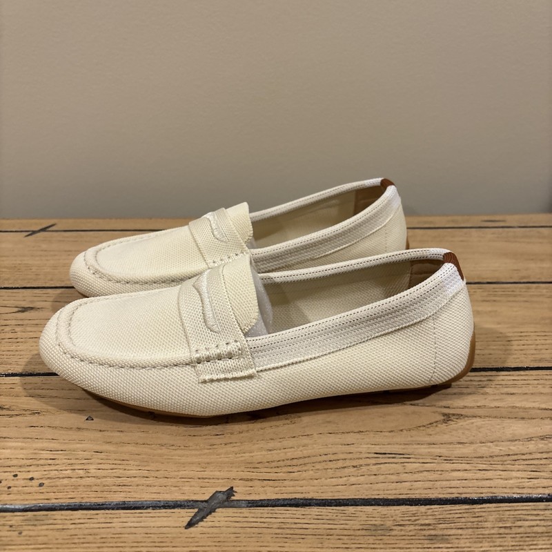 New JBB Womens Flat Shoes 8.5 Knit Driving Loafer Cream Off White Slip On Casual