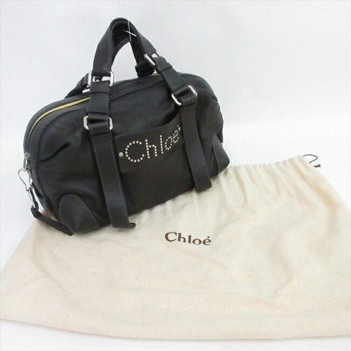 Borsa a mano CHLOE logo borchie pelle nera autentica dal Giappone - Foto 17 di 24