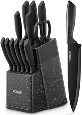 Knife Set, 15-Piece Kitchen Knife Set with Block Wooden German Stainless Steel