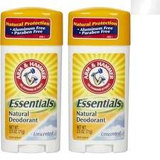 2 Pack Essentials Natural Deodorant - Unscented 2.5 oz Sticks for All Skin Types
