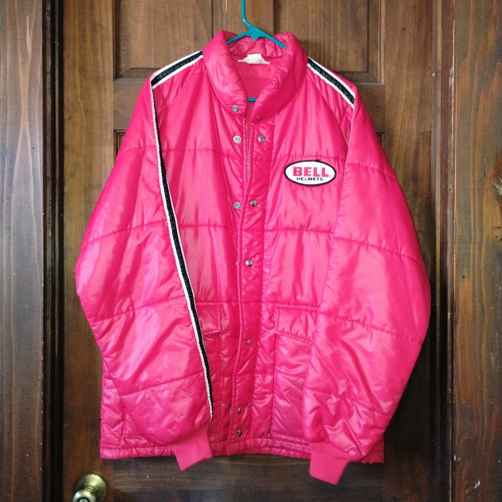 Racing Stripe Puffer Jacket Red Mens Size L Made In Usa