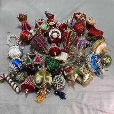 Vintage Push Pin Christmas Ornaments Beaded Sequins Fancy Ornate Large Lot of 32