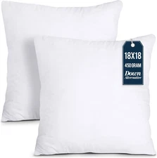 2 Pack Throw Pillow Inserts 18x18 White Decorative Couch Bed Sofa Indoor Pillows