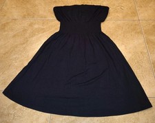 Vintage Bebe Sport Mini Dress Black Satin Strapless Zipper Pleated Sise L USA