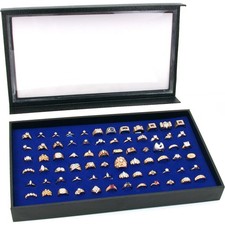 72 Ring Blue Jewelry Box Display Case Magnetic Lid