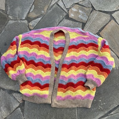 ee some Knit Sweater Womens Medium Large Colorful Cardigan Wavy Grandma
