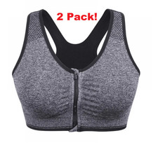 2 Pack  Zip Front Closure Sports Bra  Seamless Wirefree Padded Racerback Bra