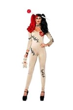 Leg Avenue Voodoo Doll Champagne Catsuit Choker Headband Nails 6 Pc Costume (L)