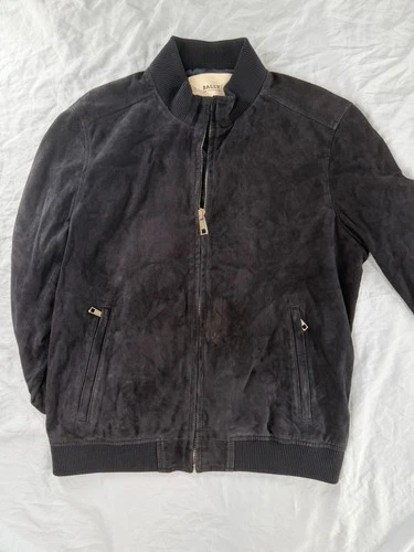 Bally Men's Navy Goat Suede Bomber Jacket IT 50 US 40 Made in Italy AS IS video thumbnail