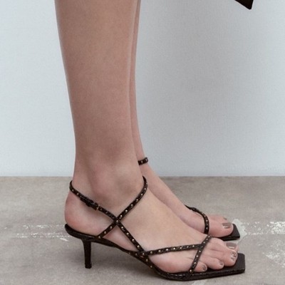 Zara studded leather heeled sandals