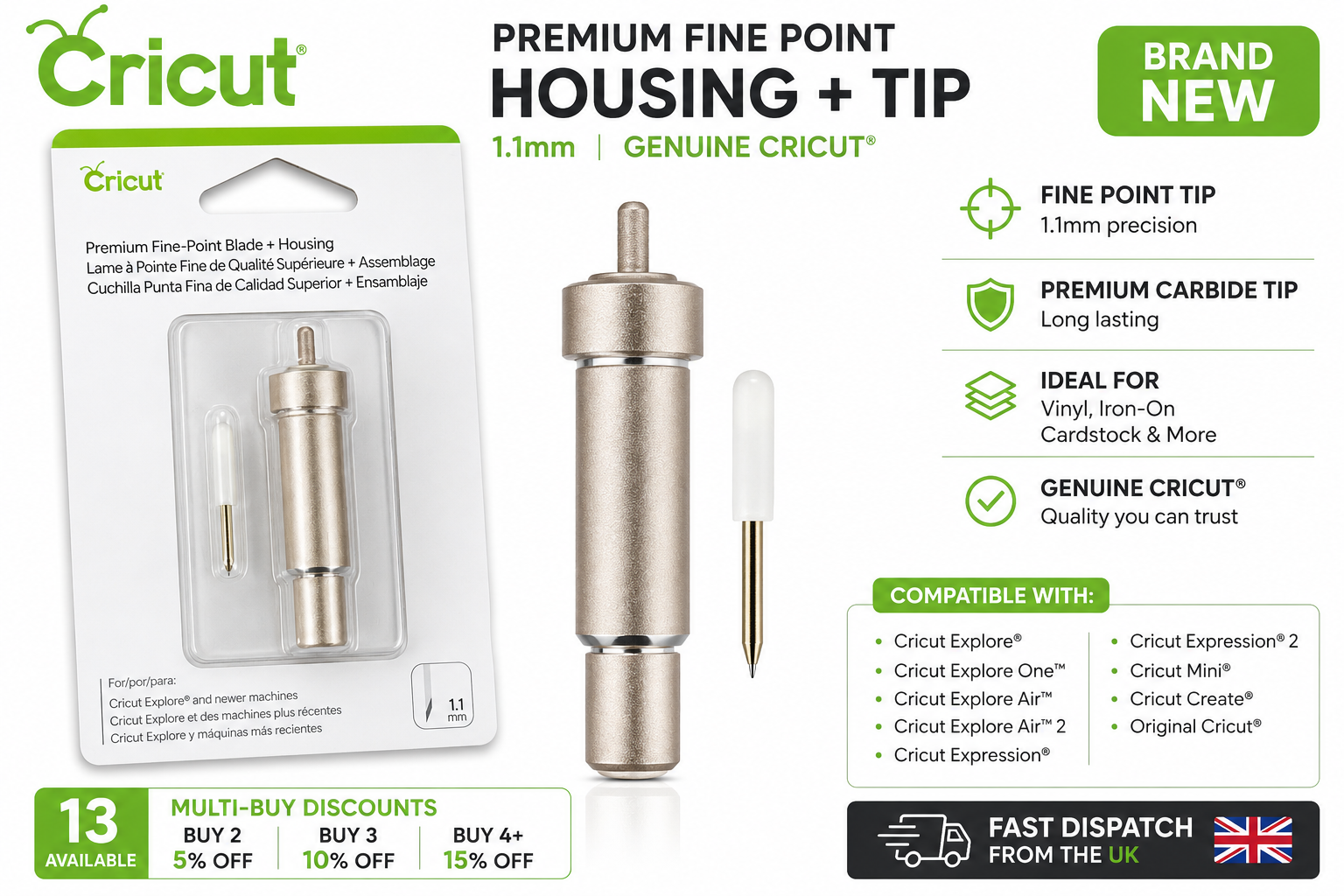Cricut Premium Fine Point housing and Blade tip set, Brand new genuine 1.1mm