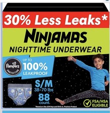 Ninjamas Boys Bedwetting Nighttime Underwear, Size S/M 38-70 lbs ,