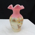 Fenton Burmese Four Seasons Hand Painted Vase Special Order LE 2006 GLOWS! W1547