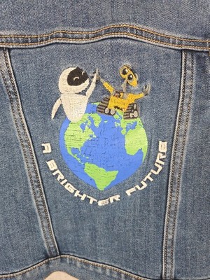 DISNEY PIXAR Wall-E Girls 2T Denim Jean Jacket A Brighter Future Embroidered Y2K