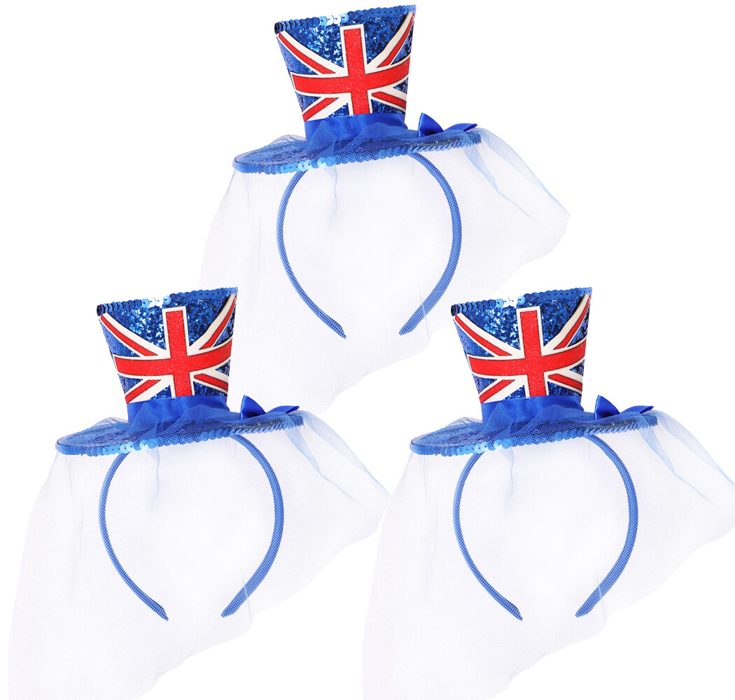 PACK OF UNION JACK MINI TOP HAT WITH VEIL BRITISH JUBILEE PARTY FANCY