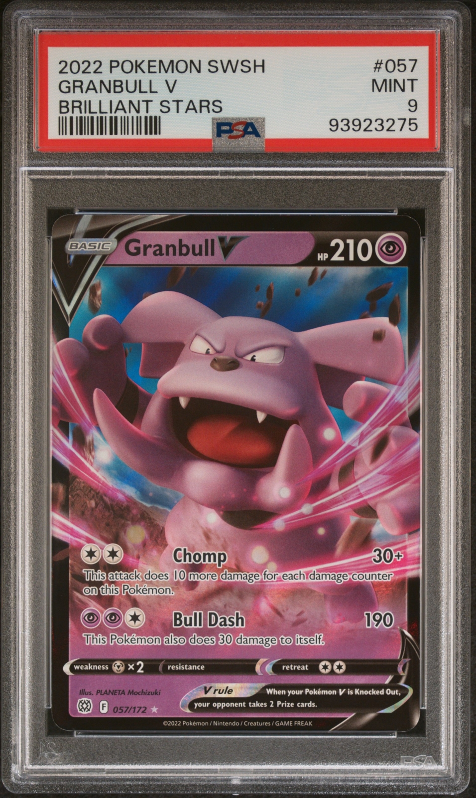 2022 POKEMON SWORD & SHIELD BRILLIANT STARS #057 GRANBULL V PSA 9