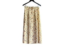 Vintage 90s Y2K Floral Cottage Pleated Maxi Skirt Belt FLAWS Pale Yellow 12