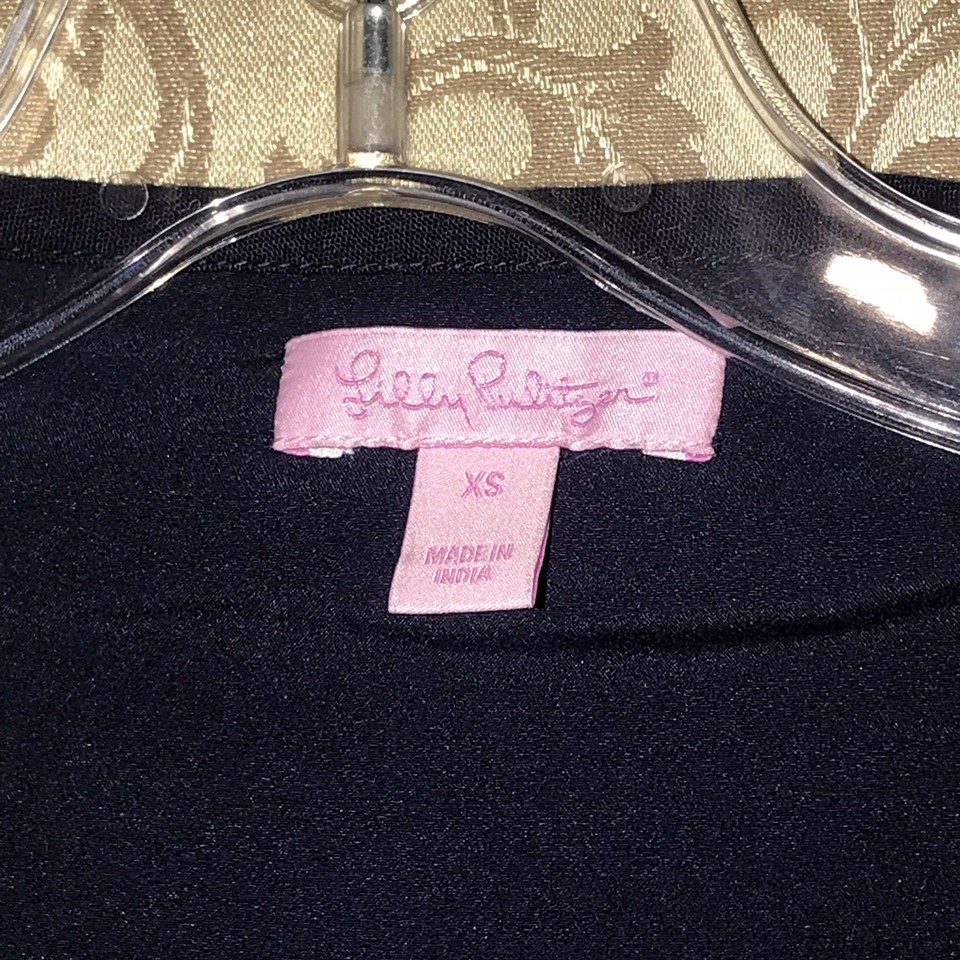 Lilly Pulitzer Navy Blue Gold MultiColor Pom Crochet RACHELLE Shift