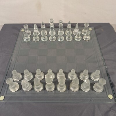 Elegant Glass Chess Set Limited Edition 14'' x 14'' Board Clear Frosted