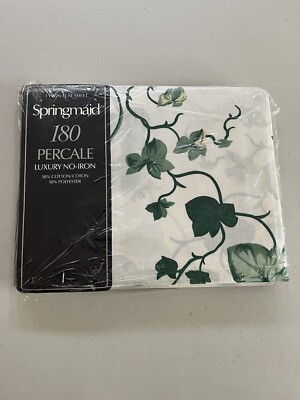 Vintage Springmaid Luxury No Iron Twin Flat Sheet Green Vien NEW