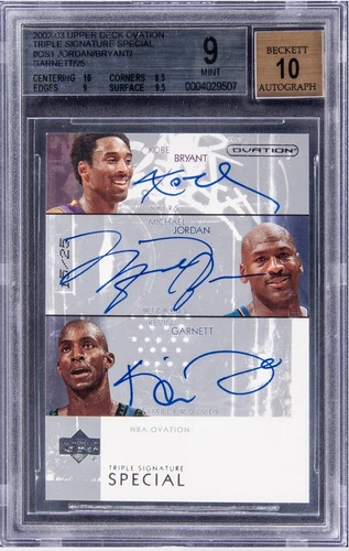 2002/03 Upper Deck Triple Auto Kobe Bryant Michael Jordan Kevin Garnett Bgs 9