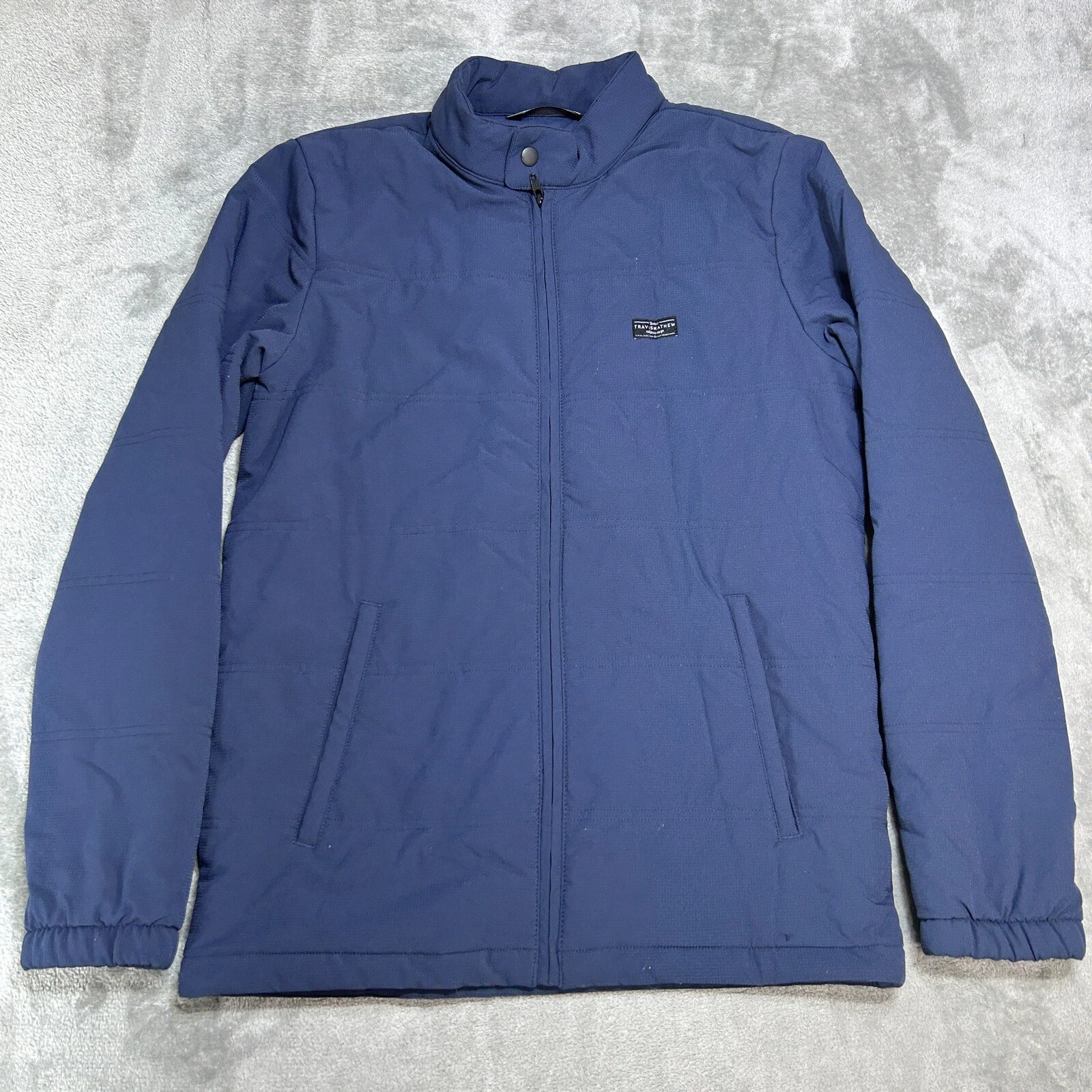 Travis Mathew Jacket Interlude Puffer Mens Small Full Zip Blue Rip Stop