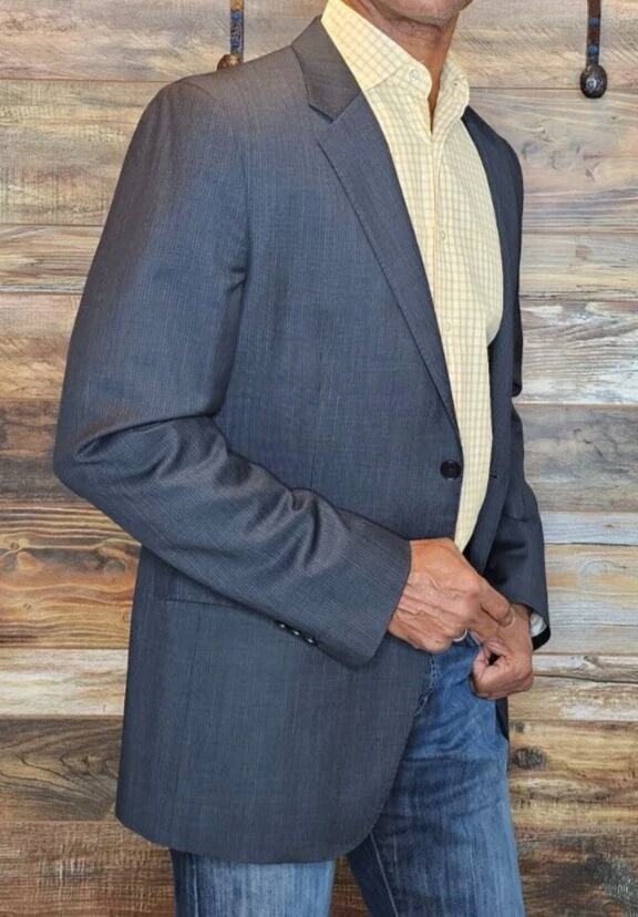 Theory 100% Wool Stitched Lapel Dark Green Striped Blazer Jacket 44R - Image 4 of 4