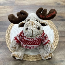 New Hampshire Moose Plush in Holiday Fair Isle Sweater 10” Stuffed Animal