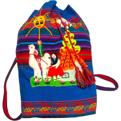 Handmade Peruvian Embroidered Backpack Handmade Woven Backpack – Peruvian Mantas Design, Leather  main image 2