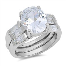 Sterling Silver 6.91 cttw Oval And Radiant Cubic Zirconia 2 Pc Ring Set