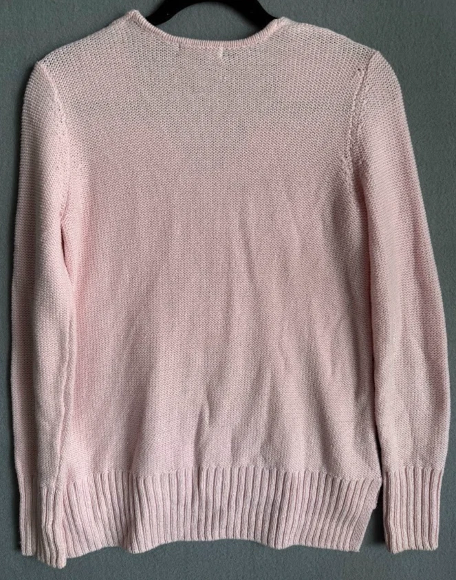 Chaps Sweater Women Size Small Pink Cable Knit V Neck Long Sleeve Slim Fit - Image 2 of 4