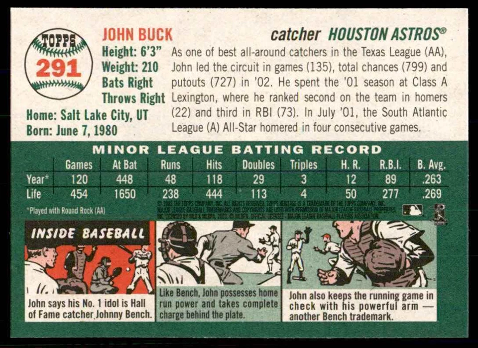 2003 Topps Heritage John Buck Houston Astros #291 - Image 2 of 2