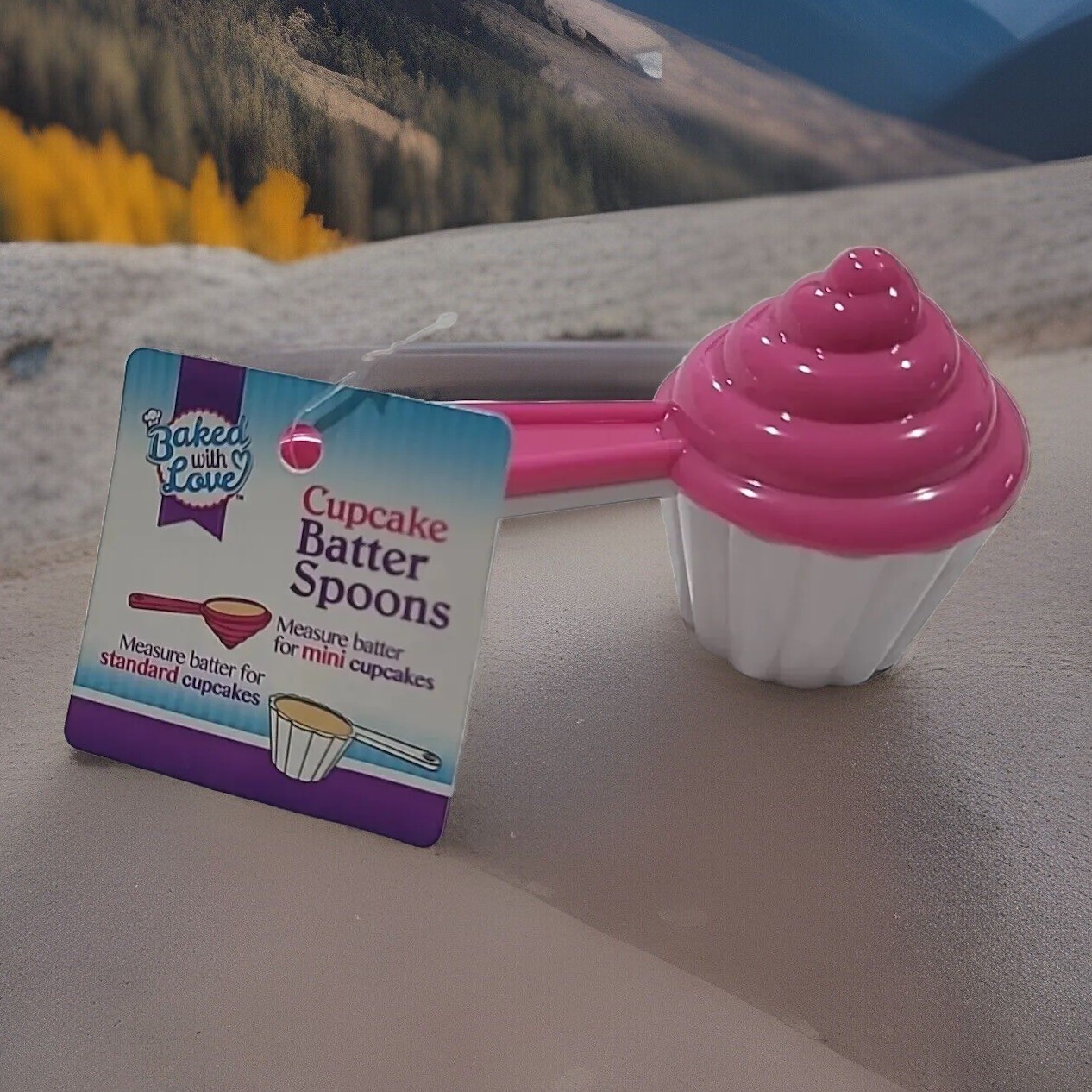Cupcake Batter Spoon Baked with Love Mini & Regular Size Pink & White New-image