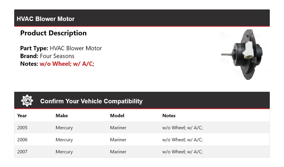 Motor soplador de climatización Mercury Mariner 2005-2007 4 estaciones 2006 Foto 2 de 4