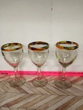 Colorful Handblown Wine/water Glass Goblet 8' Set of 3 Multi-Color