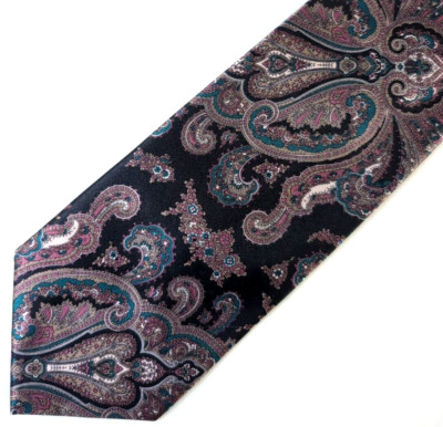 Vintage Etienne Aigner Mens Tie, Bold Paisley Purple Pink & Blue, Sharp Tie!