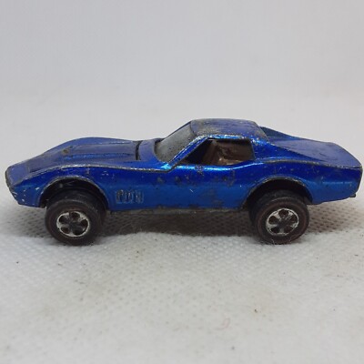 Hot Wheels Redline Custom Corvette 1968 Blue Gray Interior Made In