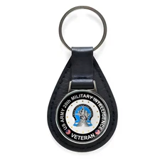 US Army 20th Military Intelligence Veteran Black Leather Keychain Silver Keyring