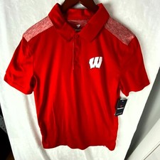 Fanatics Polo Shirt Mens M Red Wisconsin Badgers Football Short Sleeve Pullover