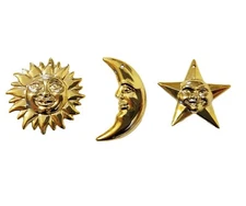 24 pcs Celestial Sun Moon & Star Large Puffy Gold Plastic Craft Charms Accents