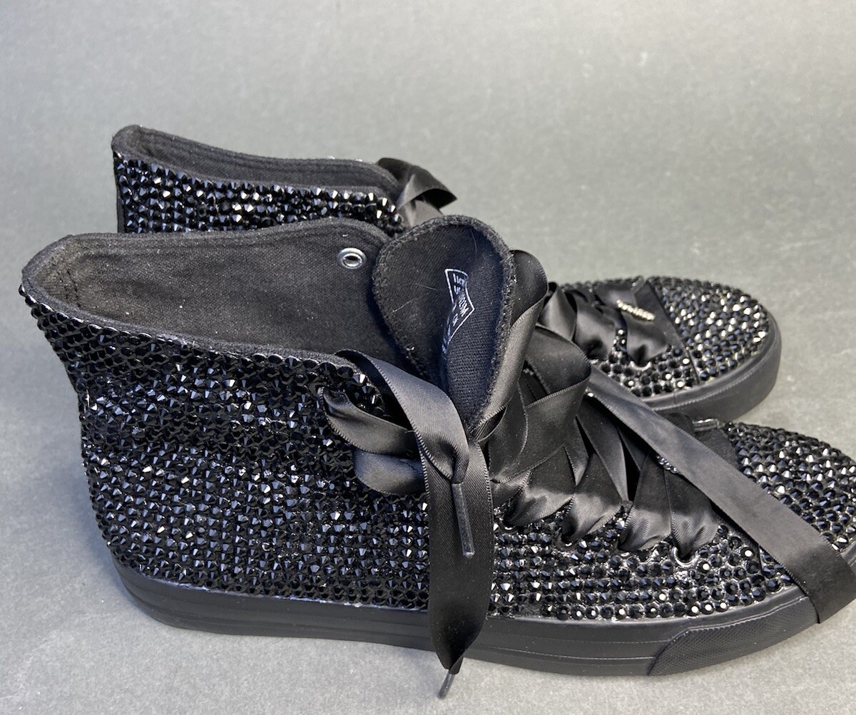 ZGR High Top Stoned Bedazzle Black Sneakers Shoes Women's Size 9.5