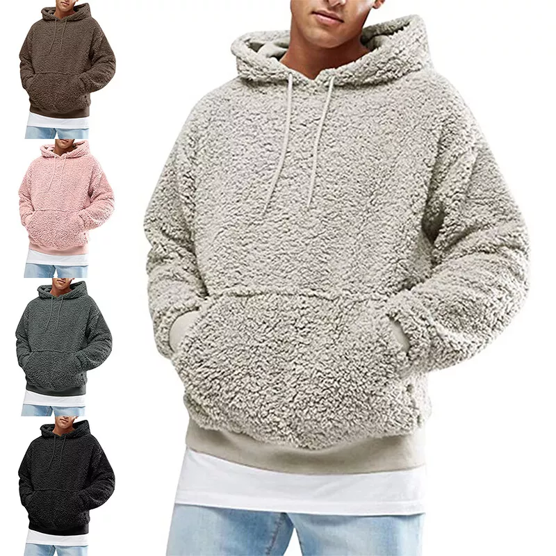 Mens Winter Warm Teddy Bear Hooded Sweatshirt Long Sleeve Fluffy Fleece  Hoodies