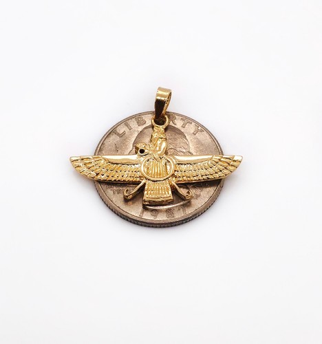 18k Gelbgold Farvahar Ahura Mazda Zoroastrische Achämeniden Anhänger 32mm  - Bild 2 von 11