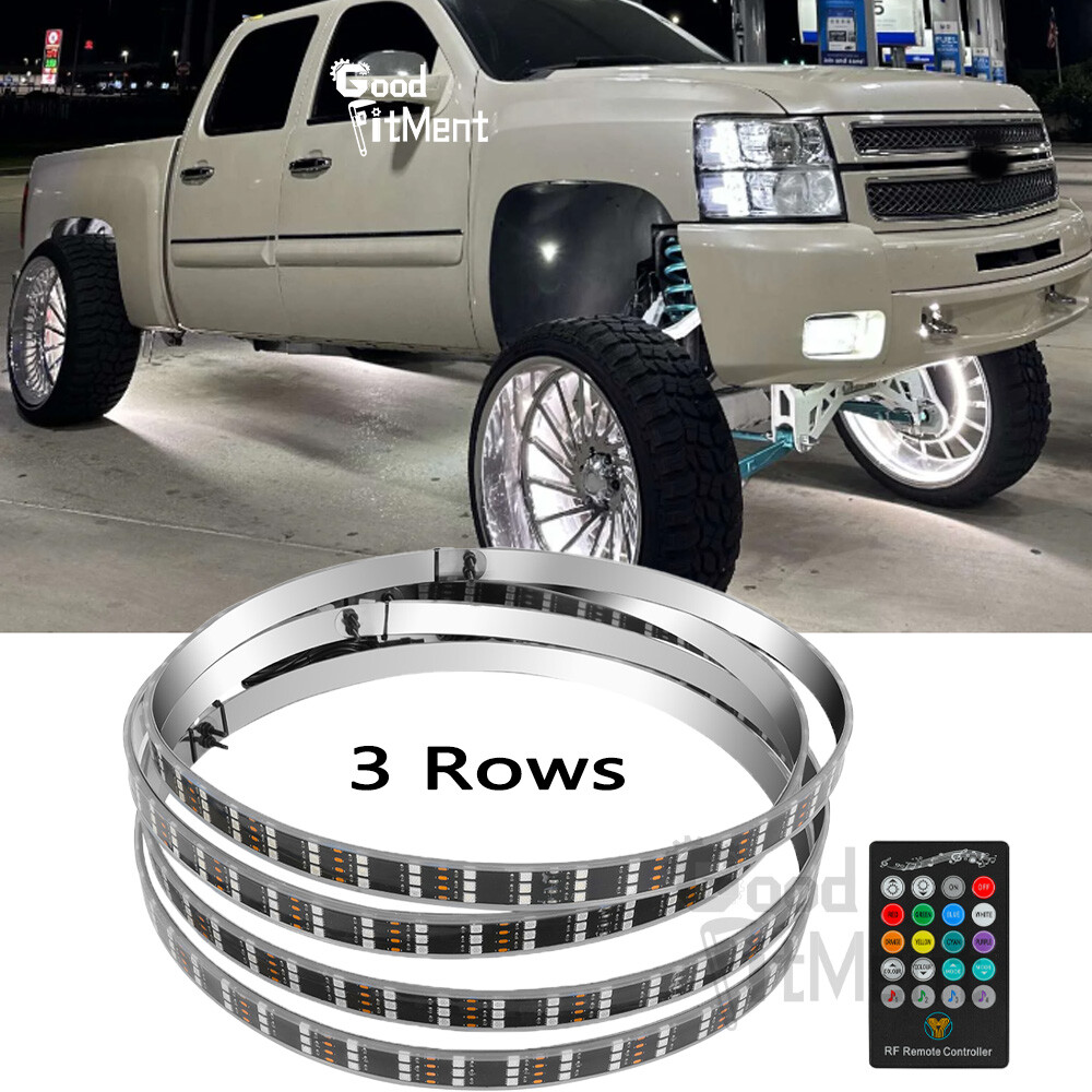 For Chevy Silverado 1500 99-24 4X 15" LED RGB Rim Lights Wheel Ring Light 3-Row
