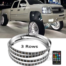 For Chevy Silverado 1500 99-24 4X 15" LED RGB Rim Lights Wheel Ring Light 3-Row