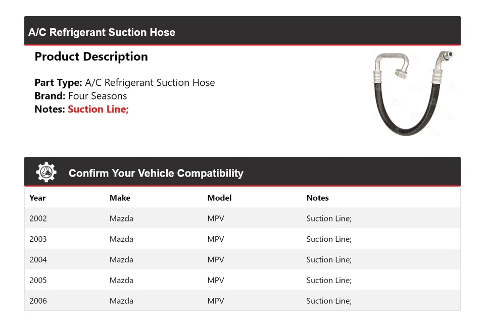 Manguera de succión de refrigerante aire acondicionado para Mazda MPV 2002-2006 4 estaciones 2003 2004 2005 Foto 2 de 4