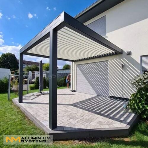 TOP ANGEBOT!Pavillon Lamellendach Pergola Sonnenschutz 4 m x 4 m Wandmontage - Bild 22 von 24